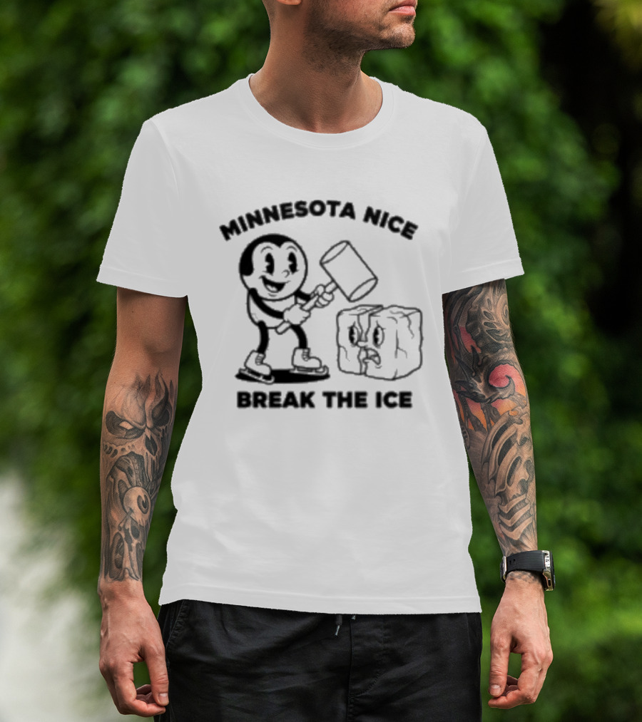 Minnesota Nice Break The Ice Cartoon Character With Hammer And Ice Block T-Shirt