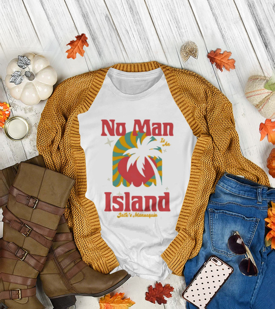 No Man Is An Island Jack's Mannequin Beachy Palm Tree Striped Heart Retro Vibes T-Shirt