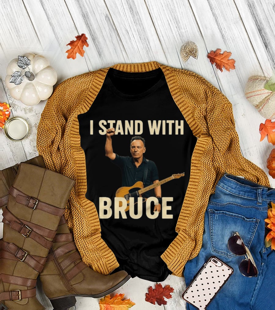I Stand With Bruce Springsteen Iconic Fist Raised Electric Guitar T-Shirt
