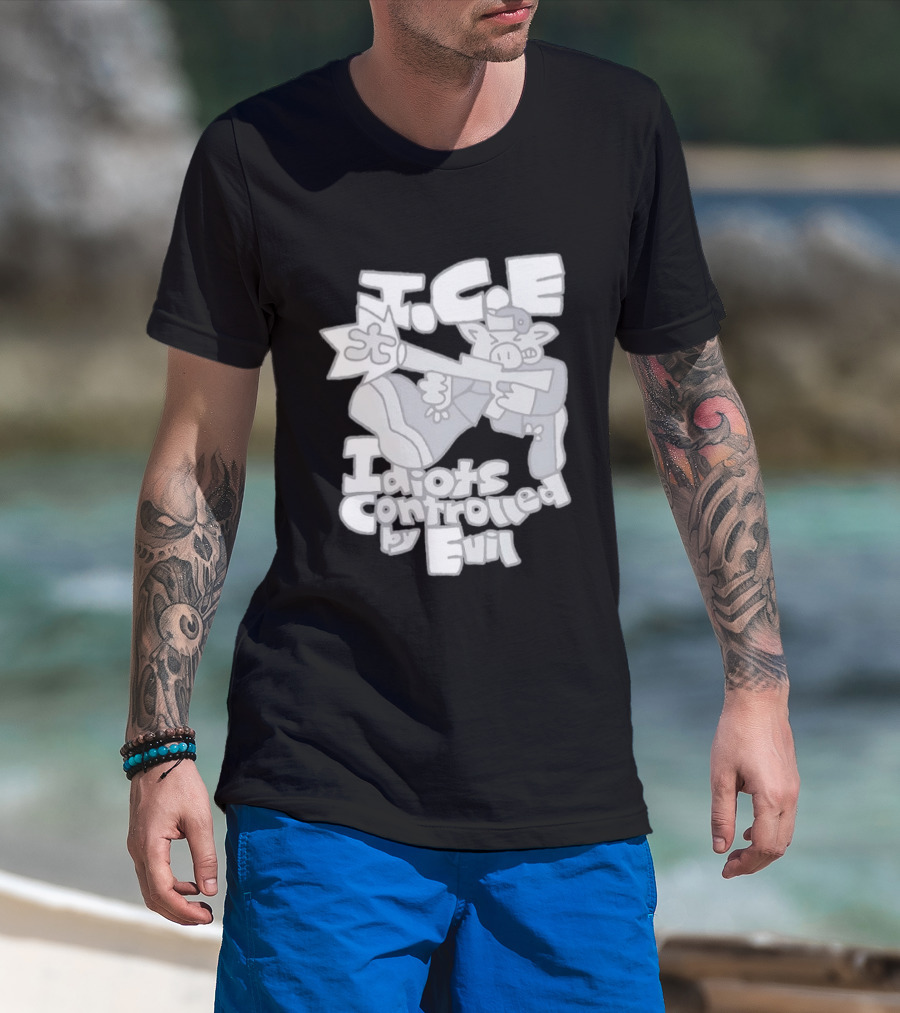 I.C.E Idiots Controlled By Evil Shooter Character With Gun T-Shirt