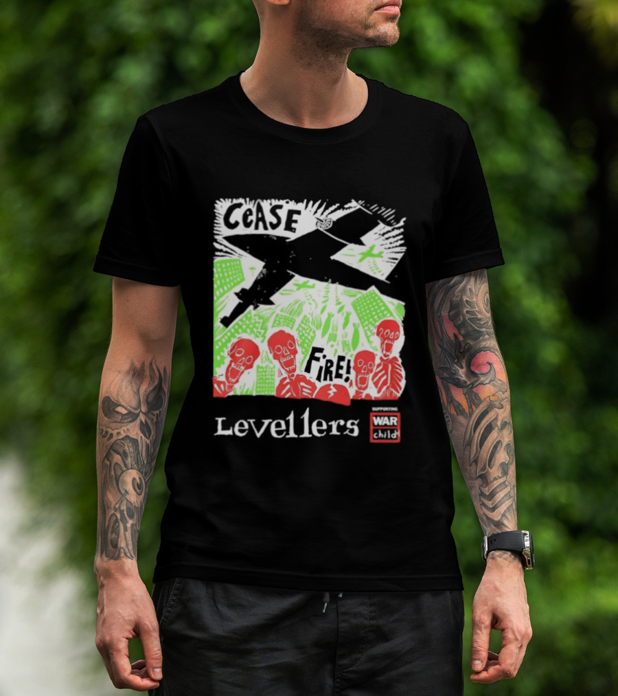 Cease Fire Levellers Red Skeletons Urban Scene T-Shirt