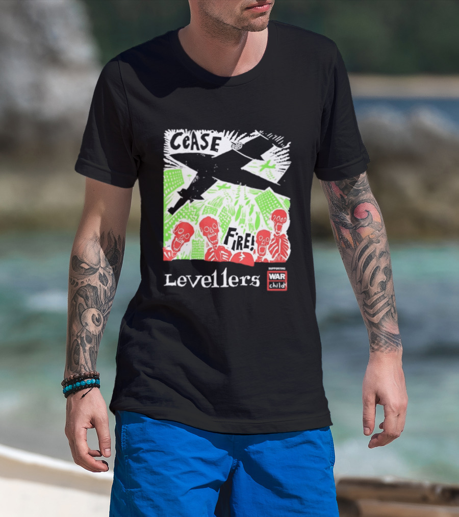 Cease Fire Levellers Red Skeletons Urban Scene T-Shirt