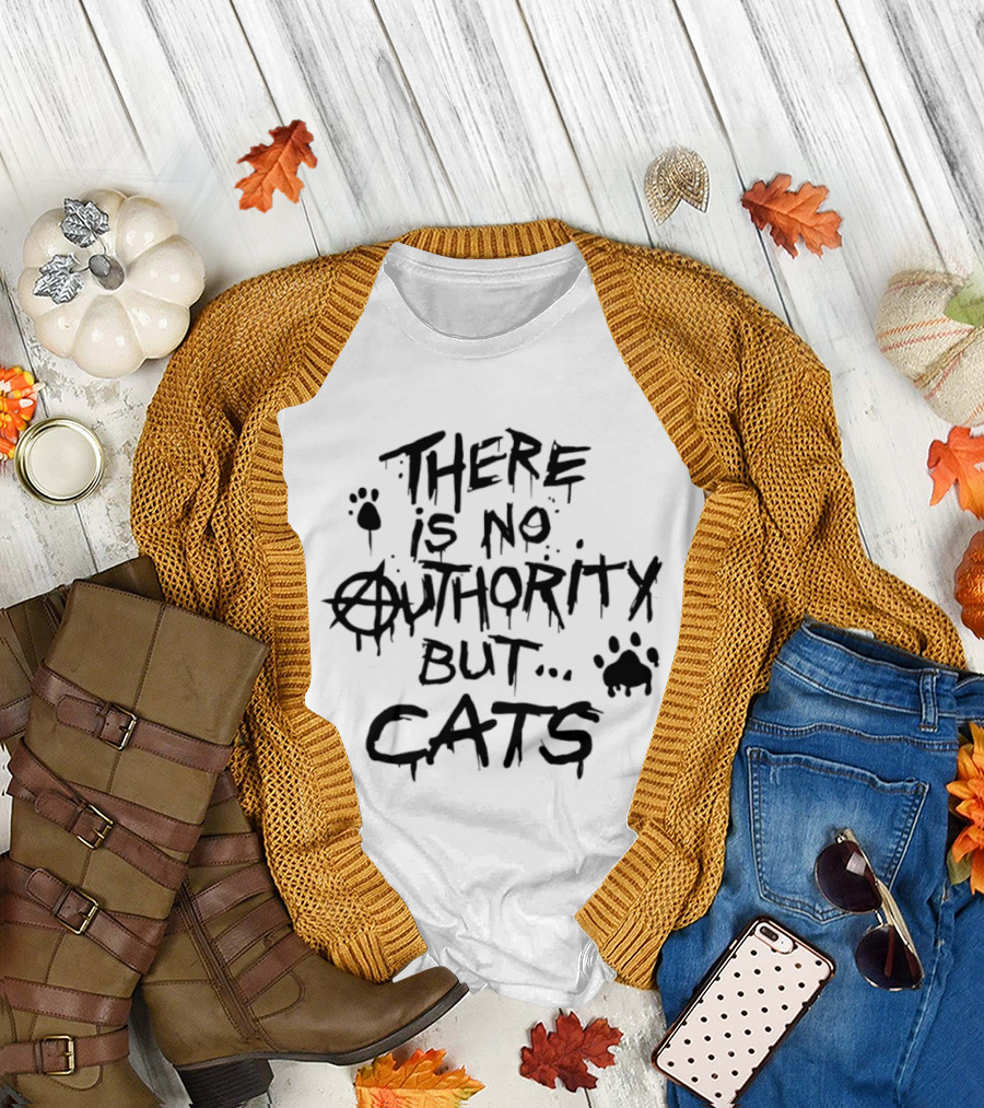 There Is No Authority But Cats Anarcho Punk Style Paw Prints T-Shirt