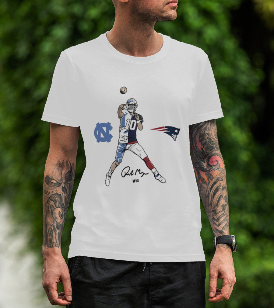 UNC Football Drake Maye Number 10 Pro Pose Legend Tar Heel Signature T-Shirt