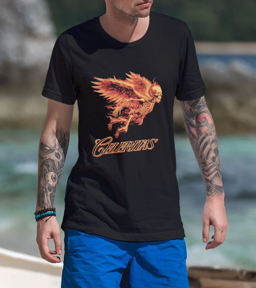 Celeritas Flaming Angel Skeleton Wings 2026 Speed T-Shirt