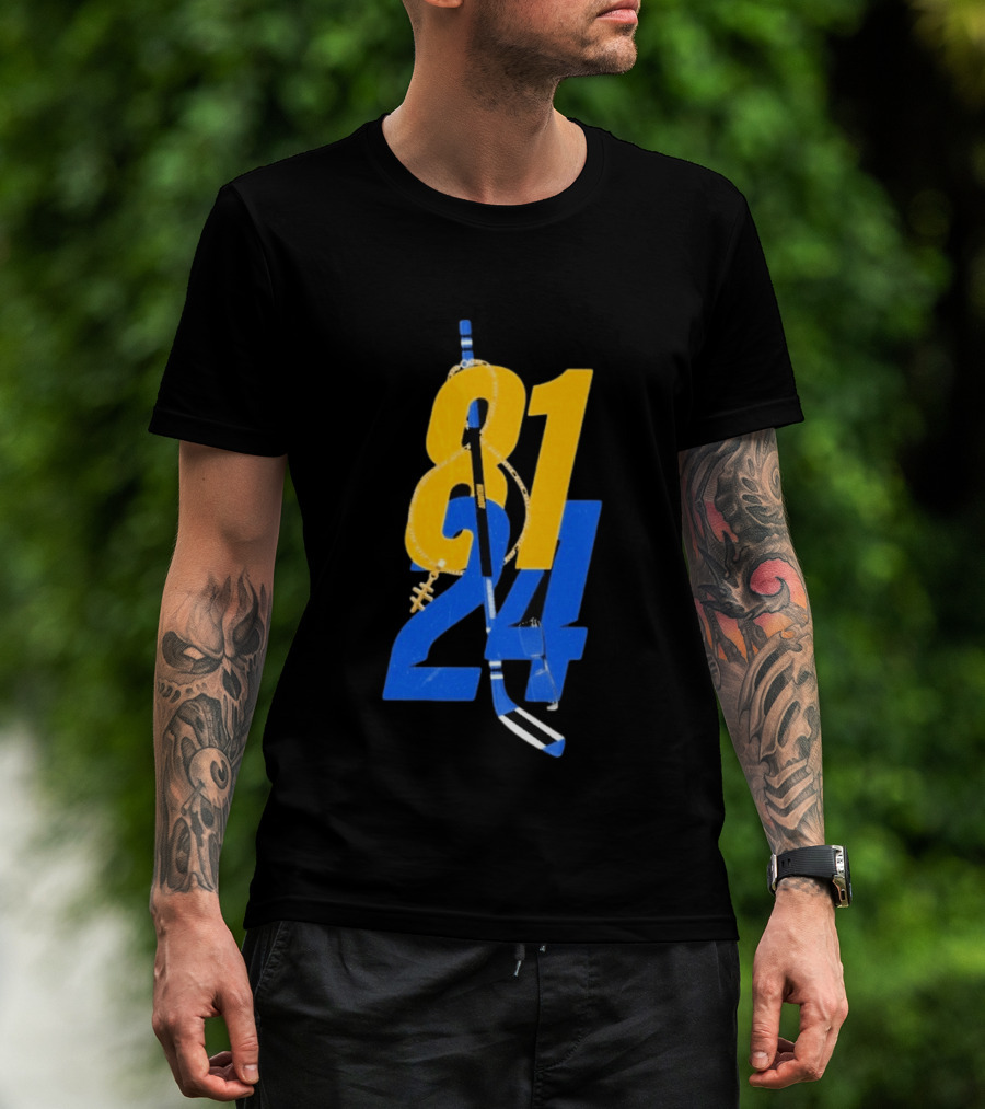 Ilya Rozanov 81 Shane Hollander 24 Hockey Stick Yellow Blue Numbers T-Shirt