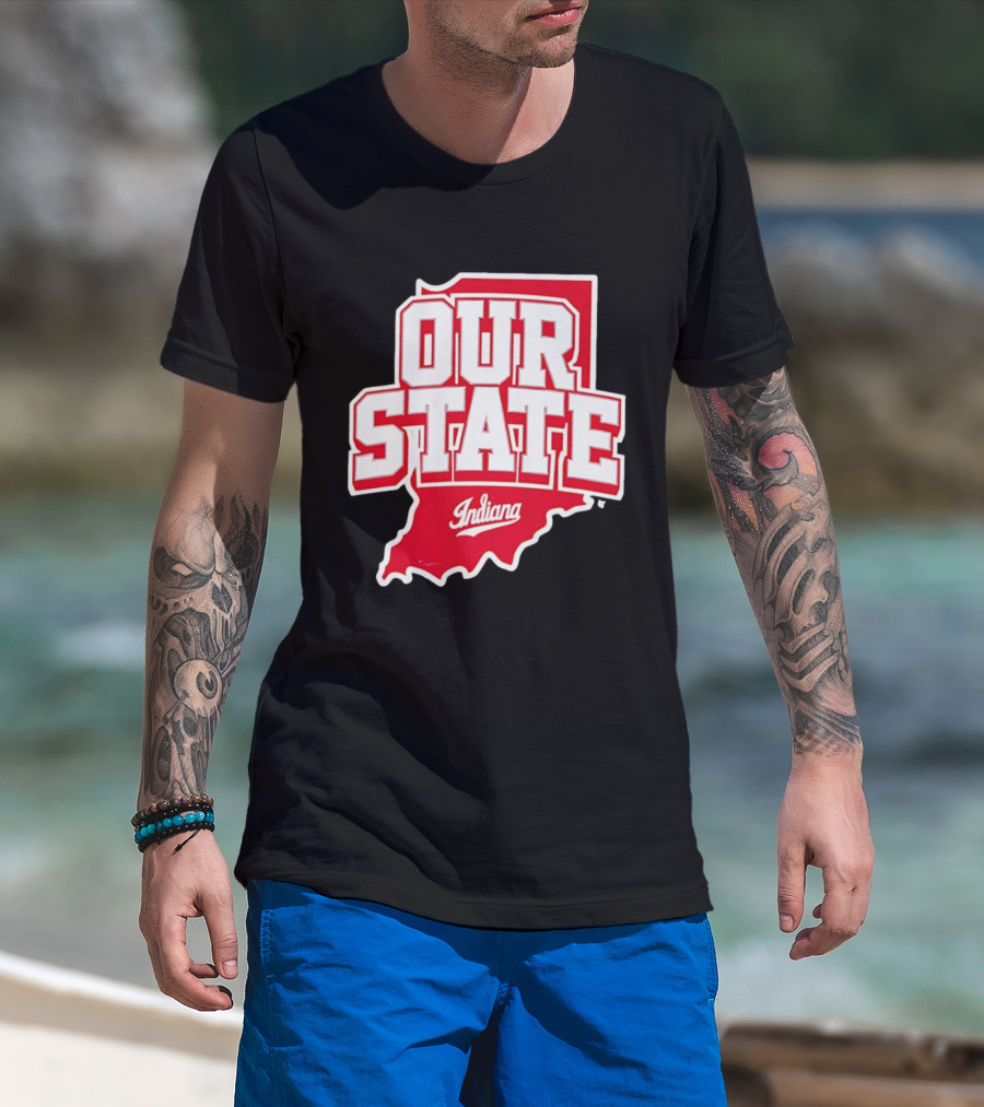 Our State Indiana Red Map College Sports Indiana T-Shirt