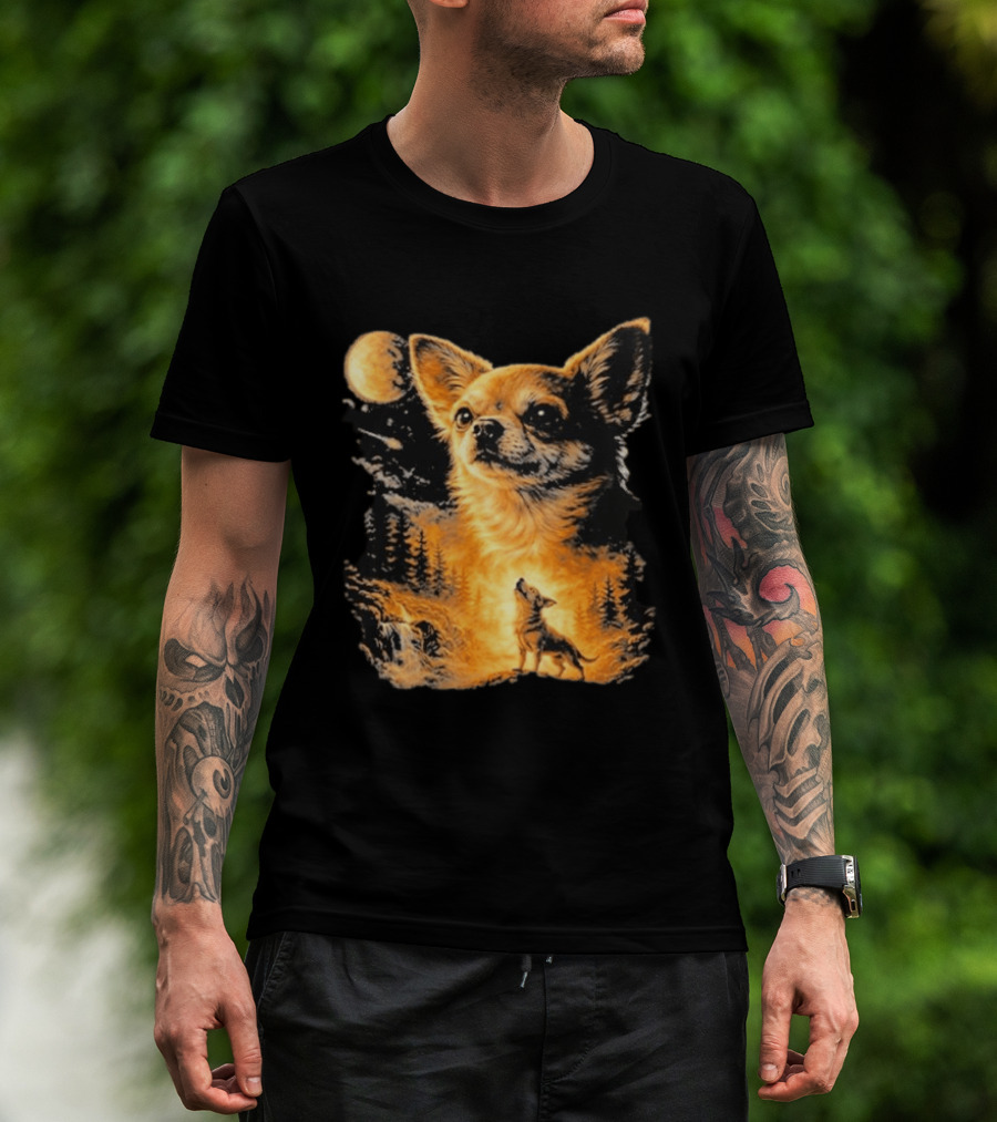 Chihuahua Wolf Moon Forest Scene T-Shirt