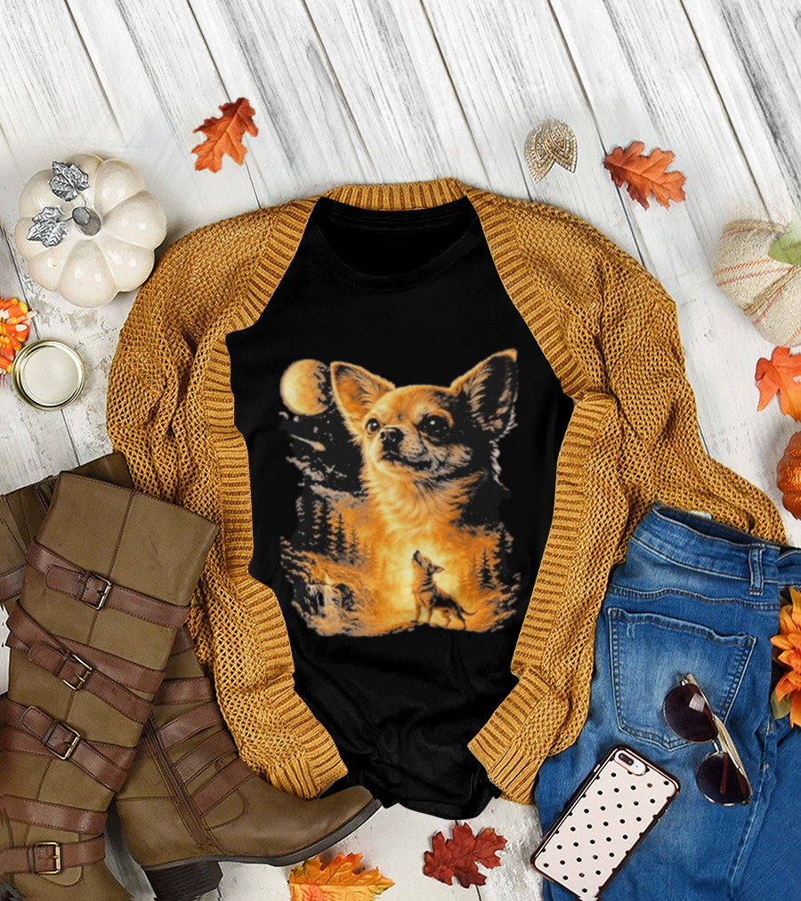 Chihuahua Wolf Moon Forest Scene T-Shirt