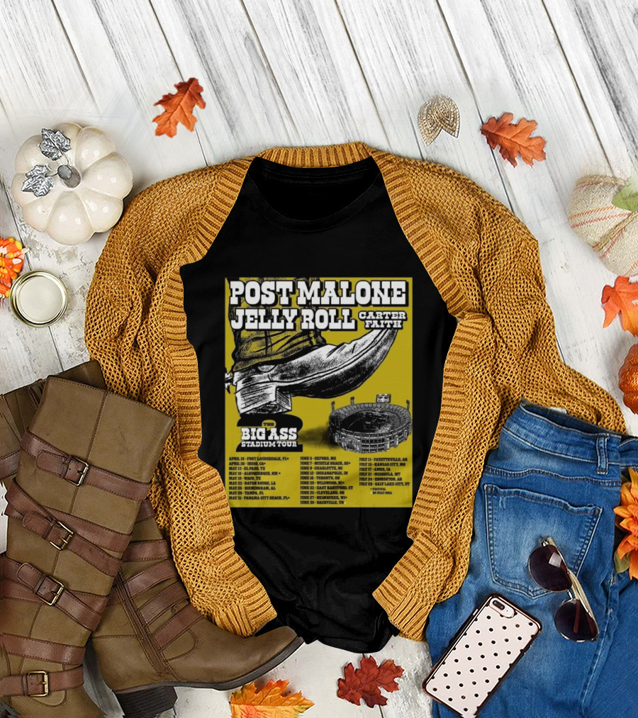 Post Malone Jelly Roll Carter Faith Big Ass Stadium Tour 2026 Limited Edition Dates and Venues T-Shirt