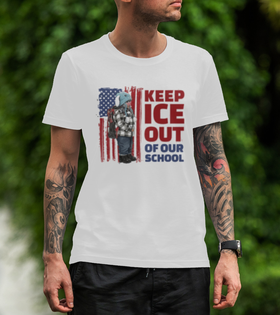 KEEP ICE OUT OF OUR SCHOOL USA Flag Blue Eagle Hat Kid Protest T-Shirt