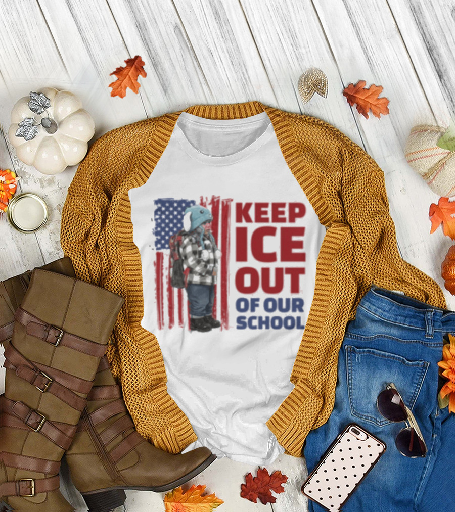 KEEP ICE OUT OF OUR SCHOOL USA Flag Blue Eagle Hat Kid Protest T-Shirt
