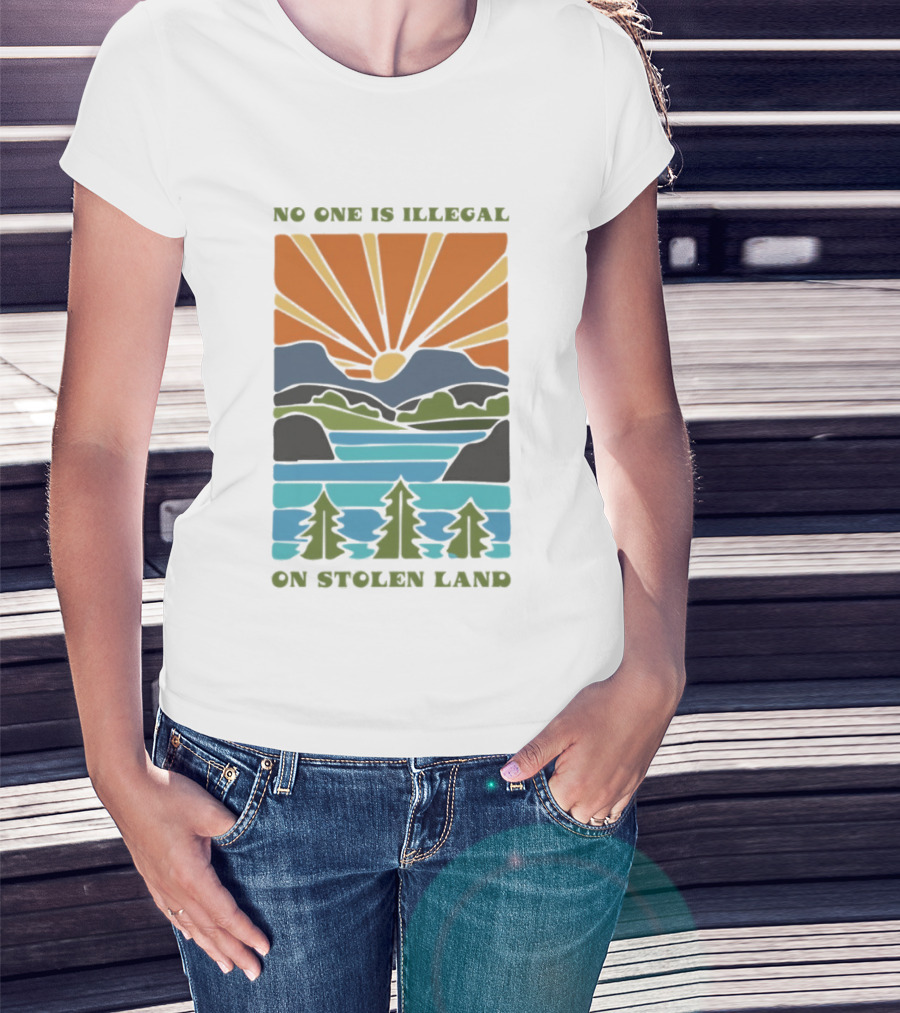 Billie Eilish No One Is Illegal On Stolen Land Sunset Scenic Mountains And Forest T-Shirt
