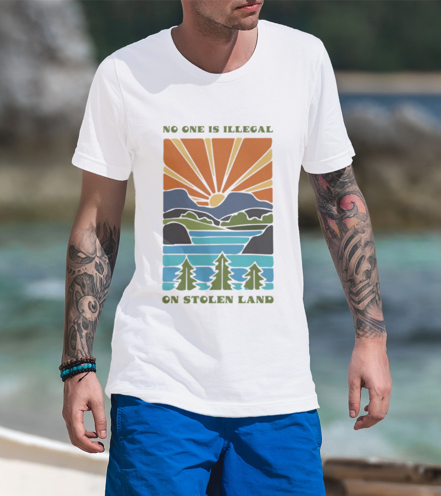 Billie Eilish No One Is Illegal On Stolen Land Sunset Scenic Mountains And Forest T-Shirt
