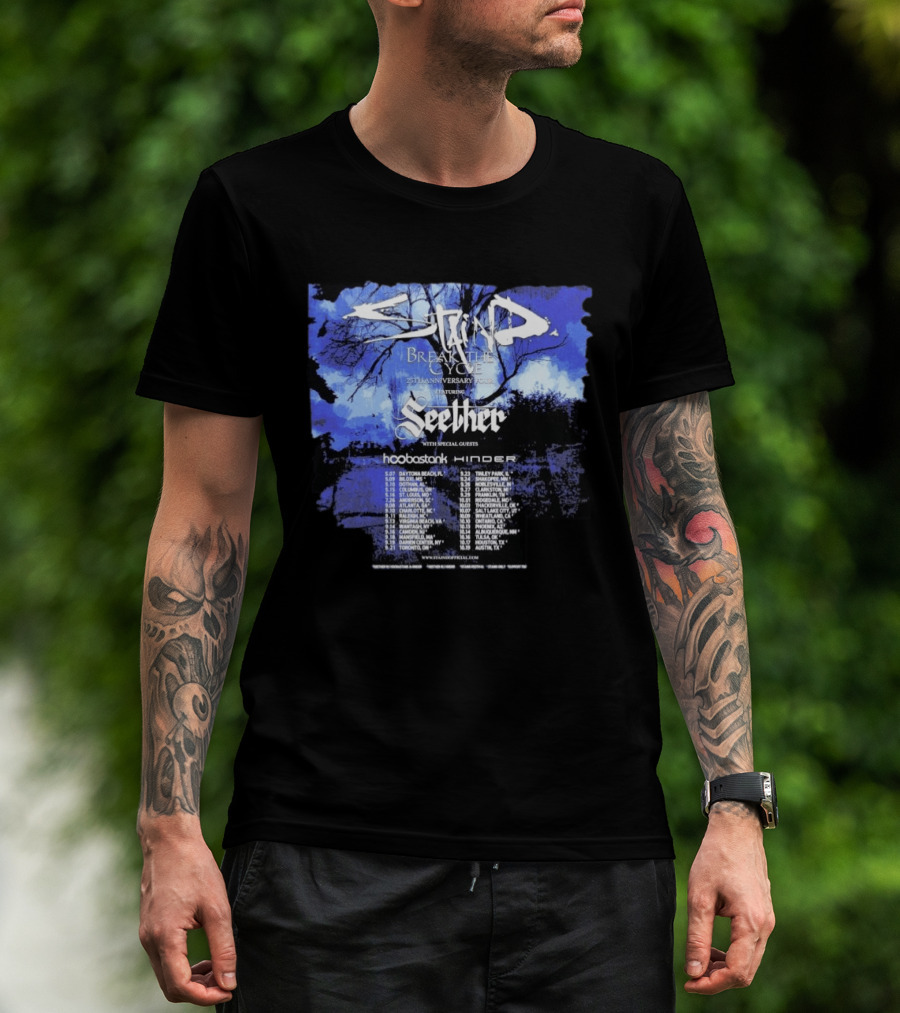 Staind Break The Cycle 25th Anniversary Tour Featuring Seether Hoobastank Hinder 2023 Dates T-Shirt