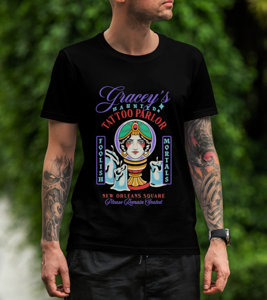 Gracey's Haunted Tattoo Parlor Leota Variant Foolish Mortals New Orleans Square T-Shirt
