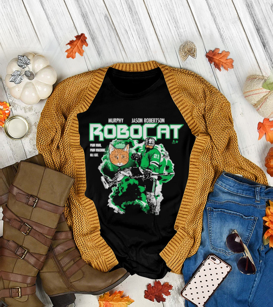 Jason Robertson RoboCat Hockey Player with Cat Head T-Shirt
