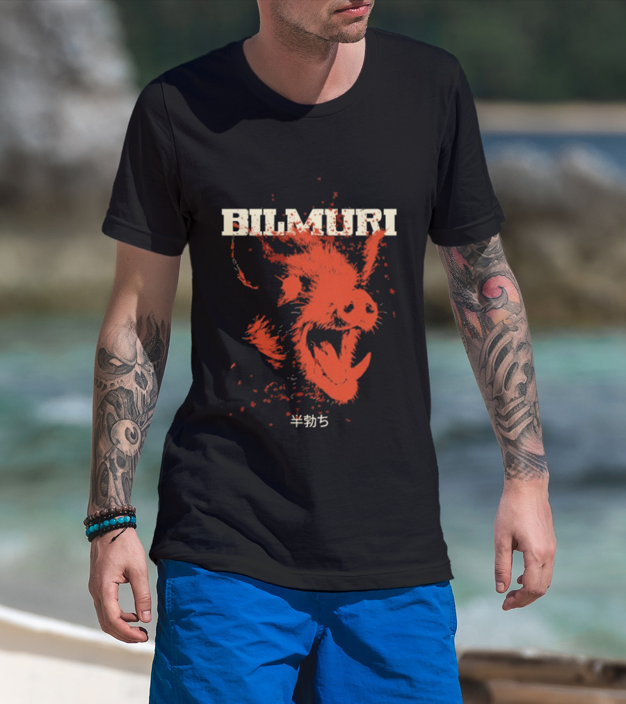 Bilmuri Splattered Hog Design With Japanese Characters T-Shirt