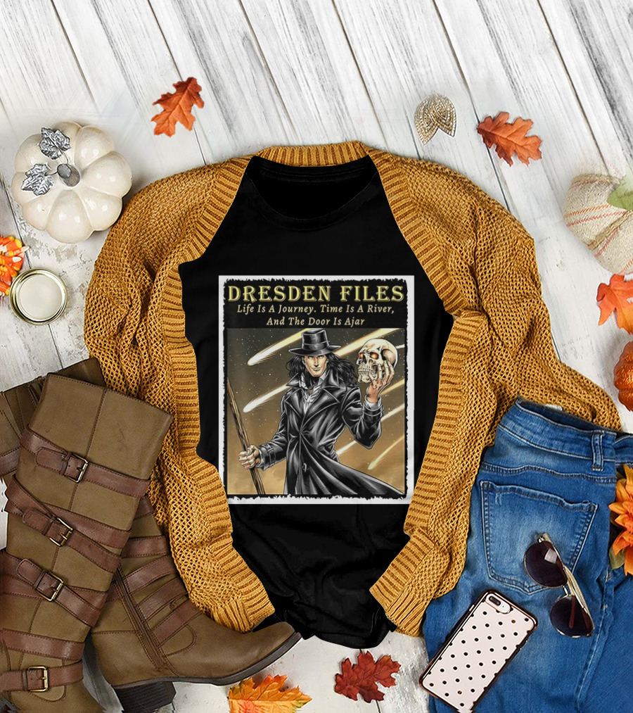 Dresden Files Life Is a Journey Time Is a River And the Door Is Ajar Harry Dresden Holding Skull T-Shirt