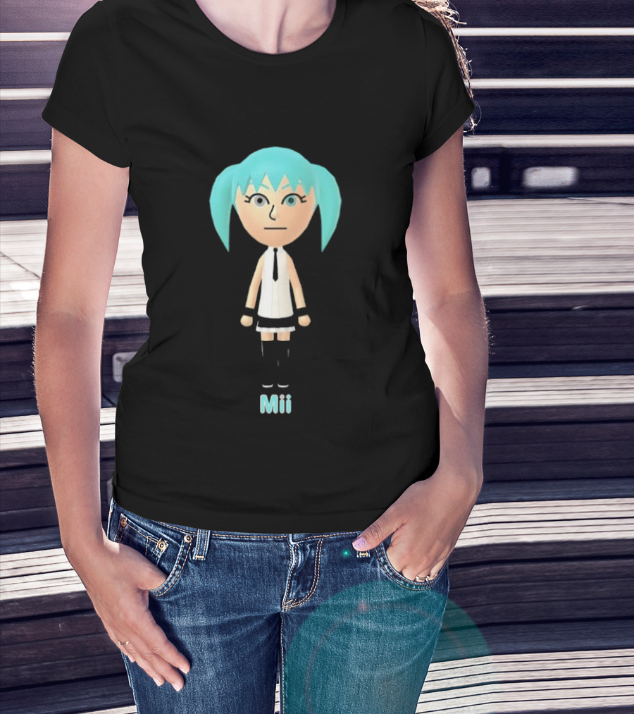 Mii Anime Character With Blue Hair And White Outfit T-Shirt