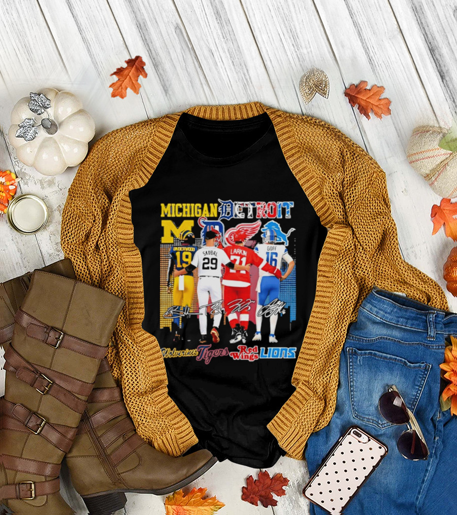 Michigan Wolverines x Tigers x Red Wings x Lions Detroit Sports Players T-Shirt