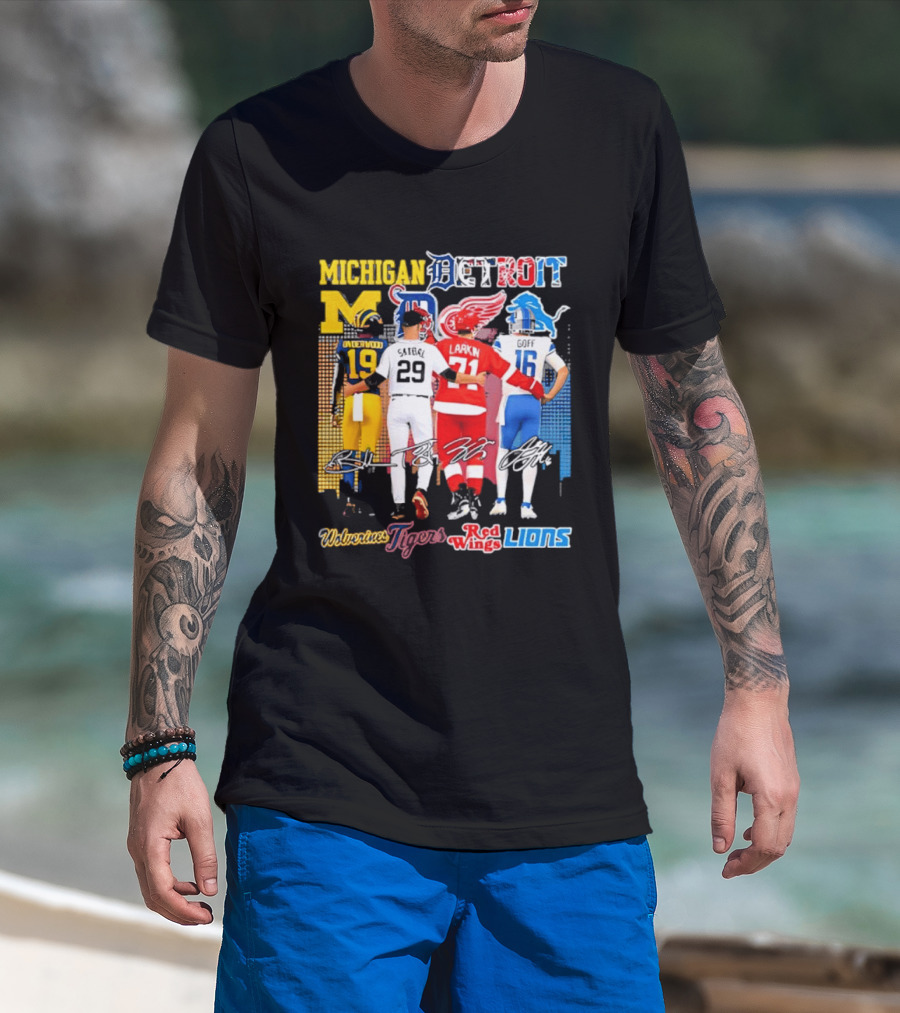 Michigan Wolverines X Tigers X Red Wings X Lions Detroit Sports Players T-Shirt