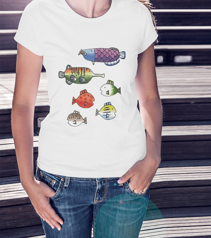 Fishing Minigame Colorful Fish Collection Vibrant Sea Life T-Shirt