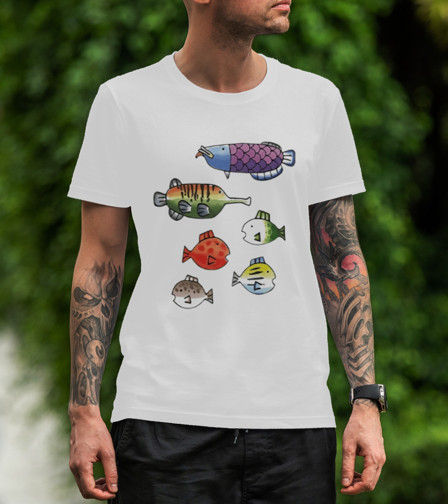 Fishing Minigame Colorful Fish Collection Vibrant Sea Life T-Shirt