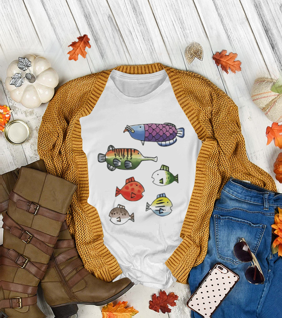 Fishing Minigame Colorful Fish Collection Vibrant Sea Life T-Shirt