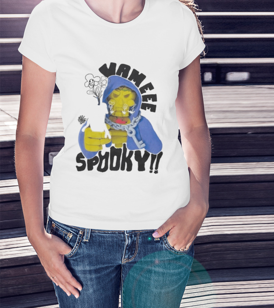 Vameee Spooky Skeleton In Blue Hood With Chains T-Shirt