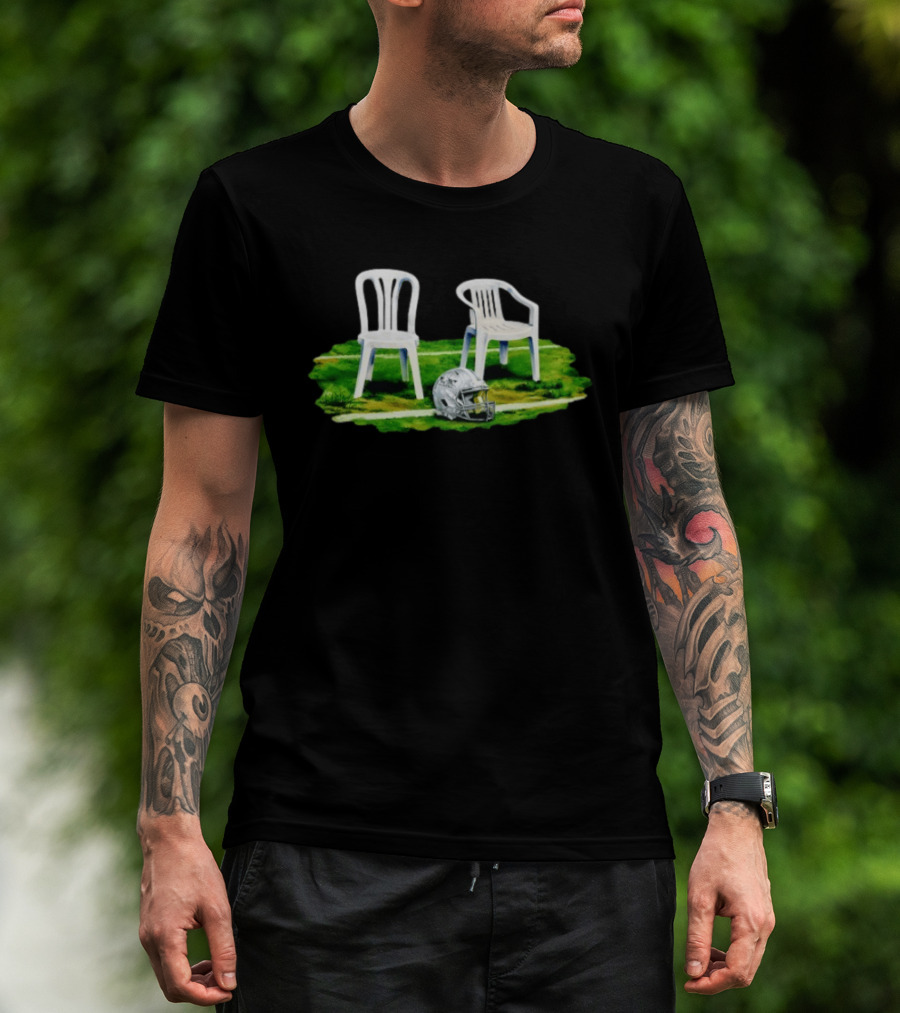 Bad Bunny Super Tazón Chairs Two White Seats Helmet Grass T-Shirt