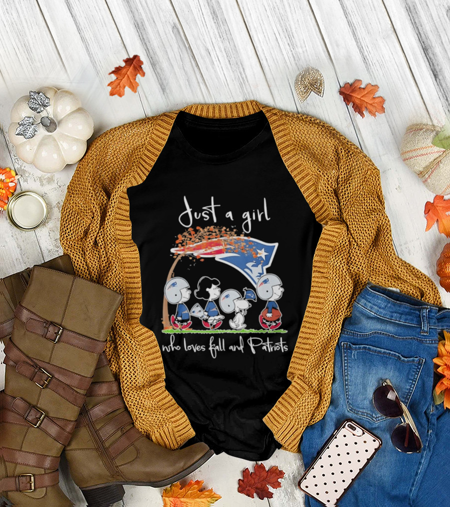 Peanuts Characters Just a Girl Who Loves Fall and Patriots T-Shirt