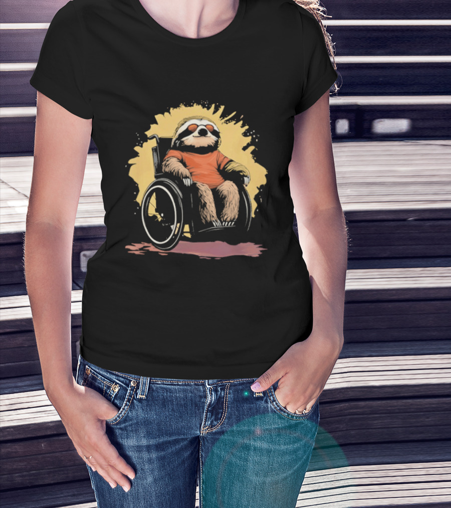 Sloth On Wheelchair With Sunglasses Relaxing Cool Attitude T-Shirt