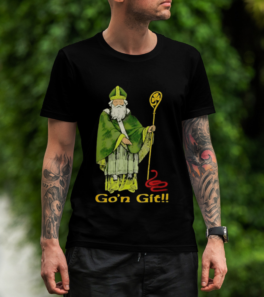 Go'n Git St Patrick Vintage Illustration With Staff And Smoke T-Shirt