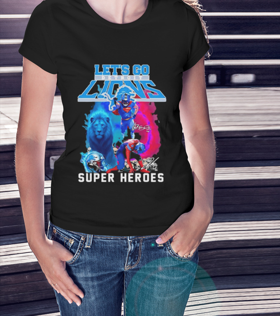 Let's Go Detroit Lions Jahmyr Gibbs Amon Ra St Brown Super Heroes T-Shirt