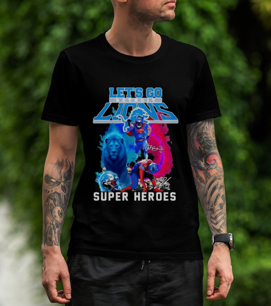 Let's Go Detroit Lions Jahmyr Gibbs Amon Ra St Brown Super Heroes T-Shirt