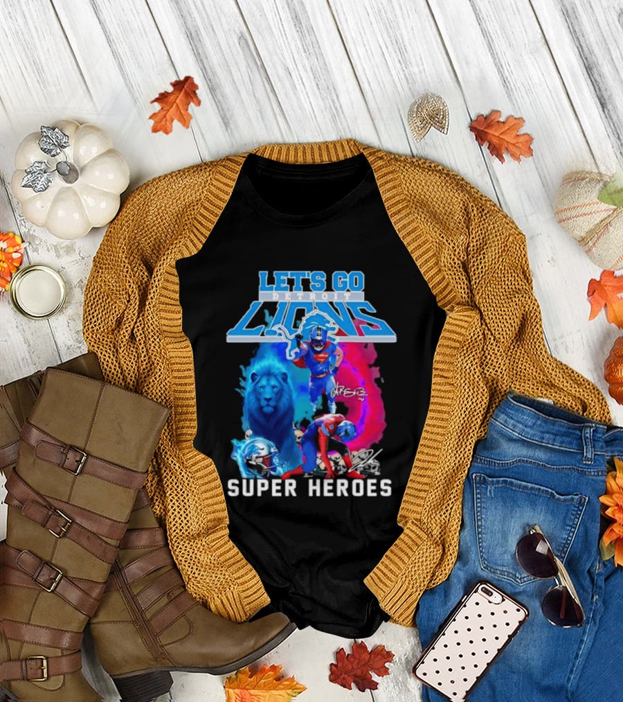 Let's Go Detroit Lions Jahmyr Gibbs Amon Ra St Brown Super Heroes T-Shirt