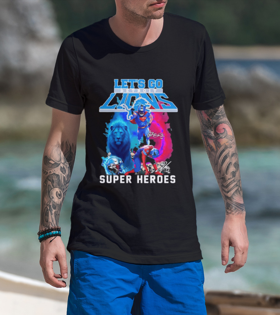 Let's Go Detroit Lions Jahmyr Gibbs Amon Ra St Brown Super Heroes T-Shirt