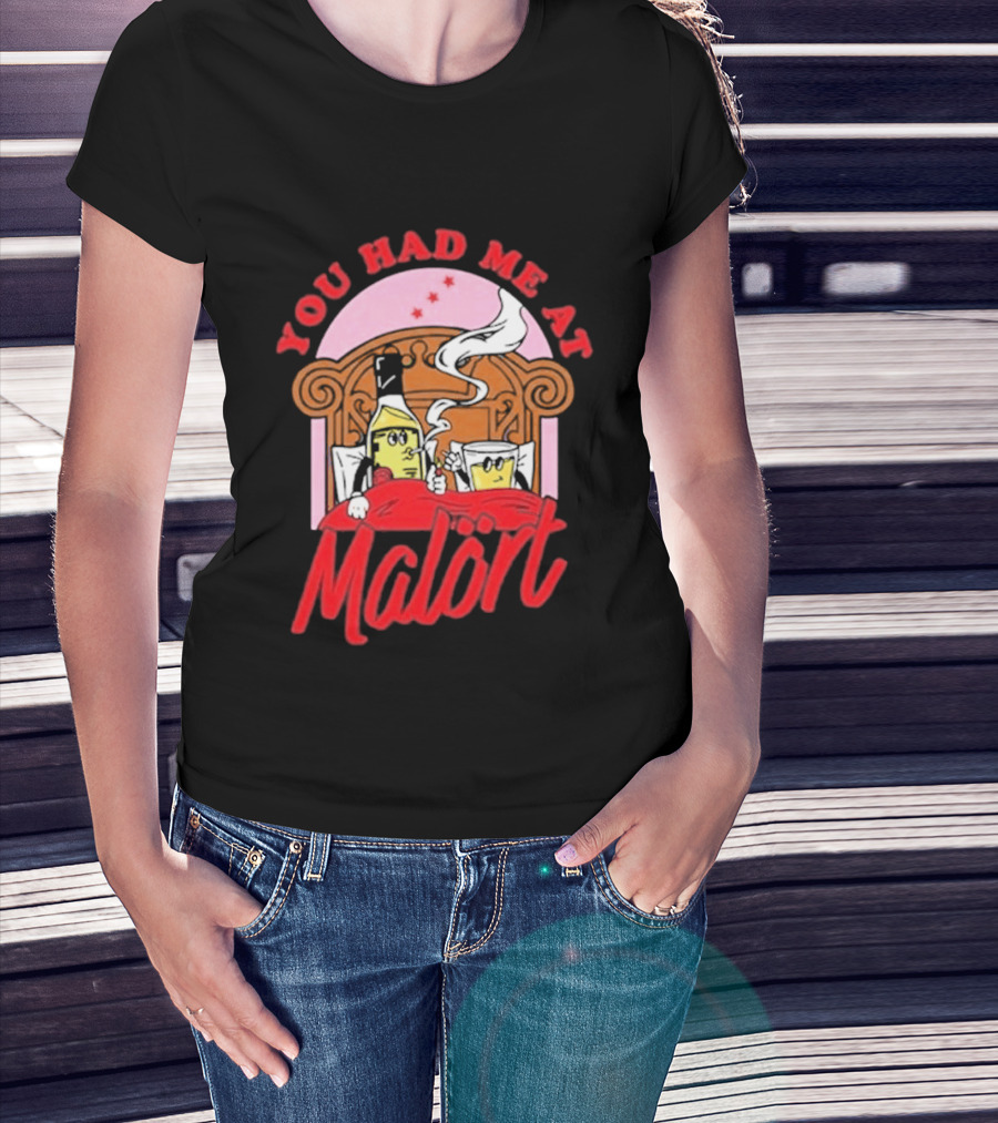 You Had Me At Malört Funny Whiskey Bottle And Glass Bedroom Scene T-Shirt
