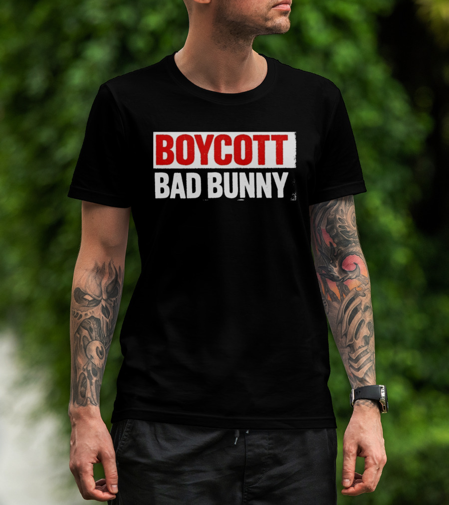 Boycott Bad Bunny Text Bold Red And White T-Shirt