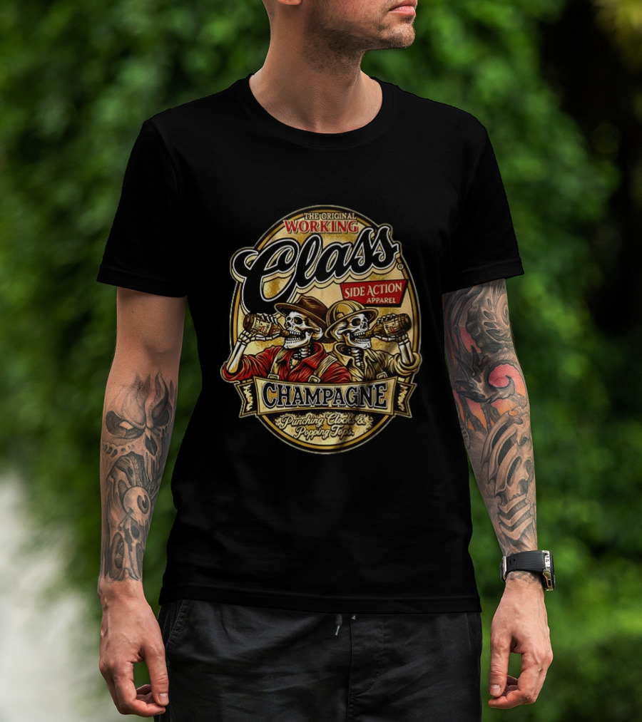 Punks And Skins Ltd Original Working Class Side Action Apparel Champagne Punching S Popping Tops T-Shirt