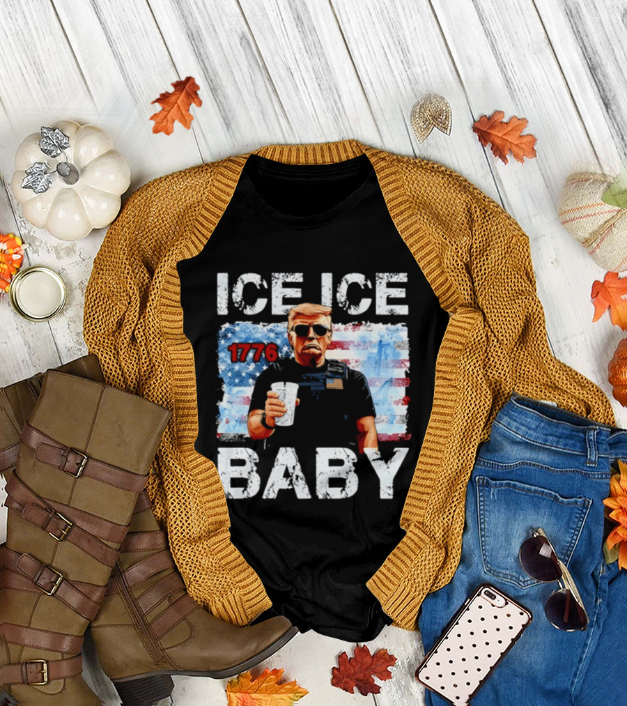 Ice Ice Baby 1776 Donald Trump Vintage American Flag T-Shirt