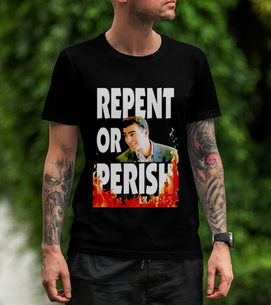 Repent Or Perish Luigi Fire Flame Luke 13:3 5 T-Shirt