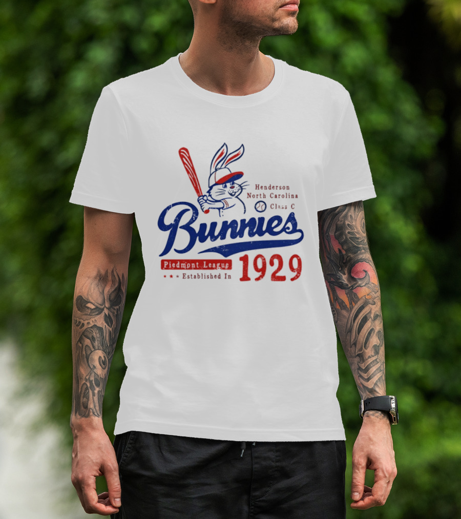 Bunnies Henderson North Carolina 1929 Class C Piedmont League Vintage Baseball T-Shirt