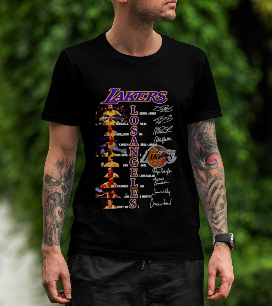 Lakers Los Angeles Legends Roster Autographed Signatures Collection T-Shirt