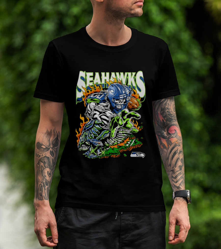 Seahawks Skull Firebird NFL Football Grunge T-Shirt