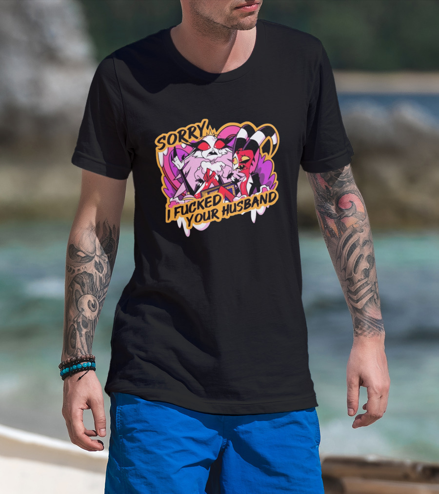Sorry I Fucked Your Husband Characters With Purple And Red Comic T-Shirt