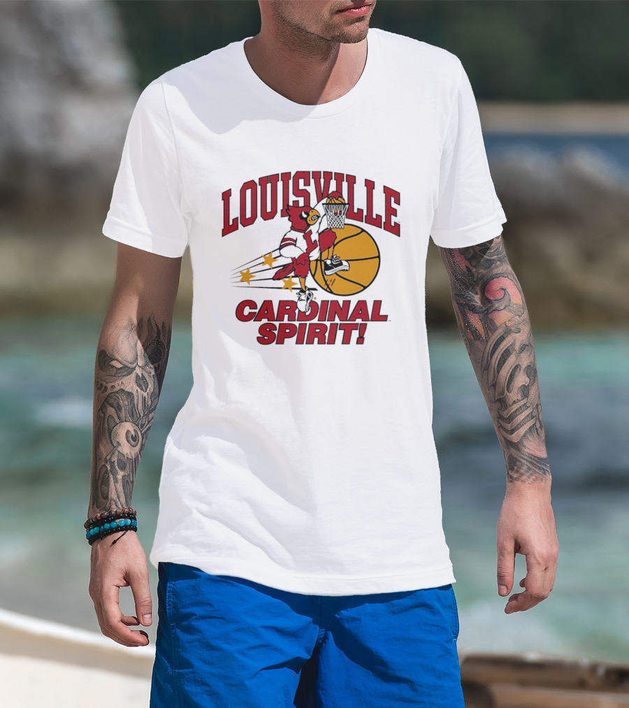 Louisville Cardinal Spirit Basketball Dunking Stars T-Shirt