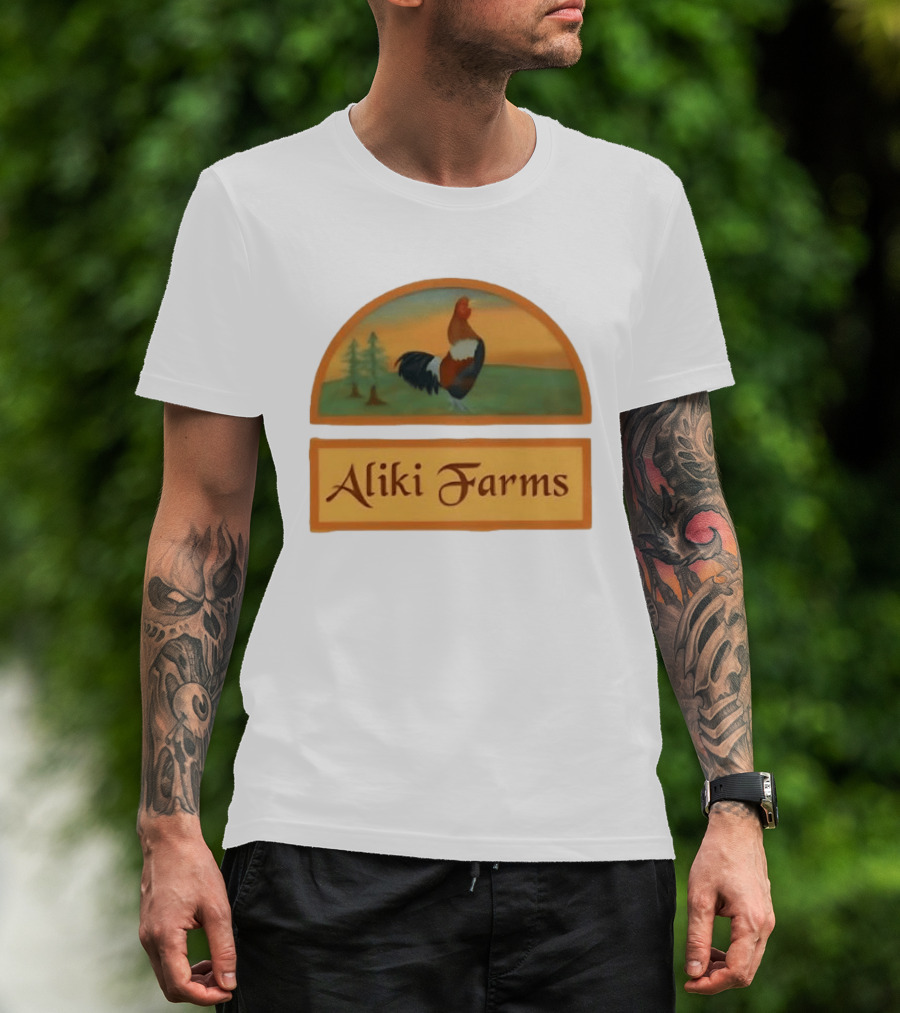 Aliki Farms Rooster Scene With Trees T-Shirt