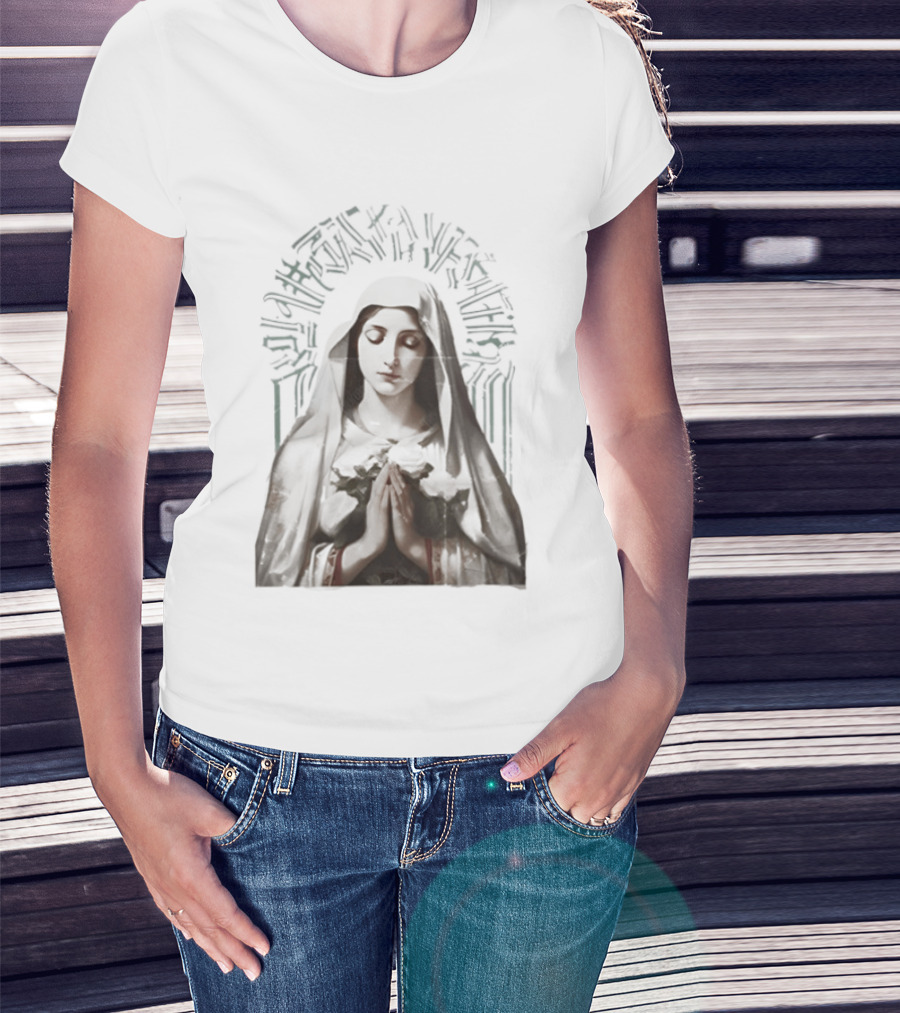 Virgin Mary With White Roses Holy Mary Mother Of Us Pray For Us Gothic T-Shirt